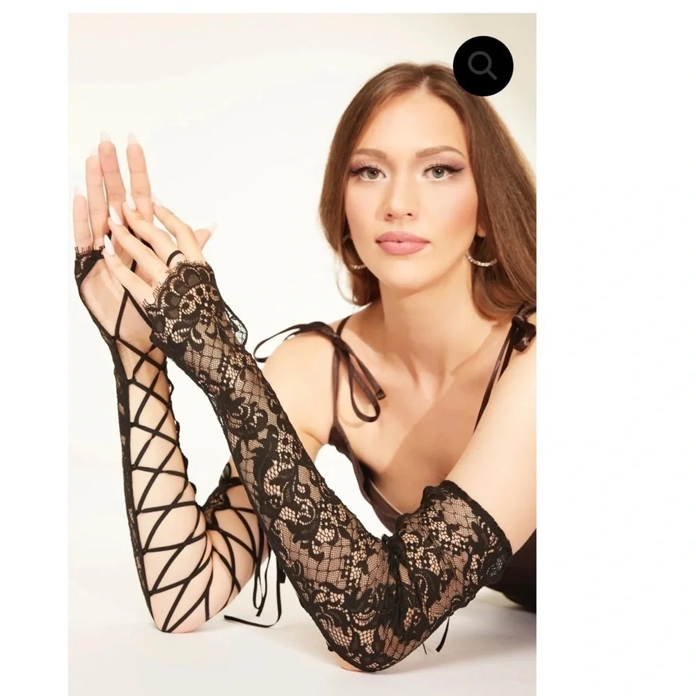 NEW Angelance Black Long Lace up Gloves One Size